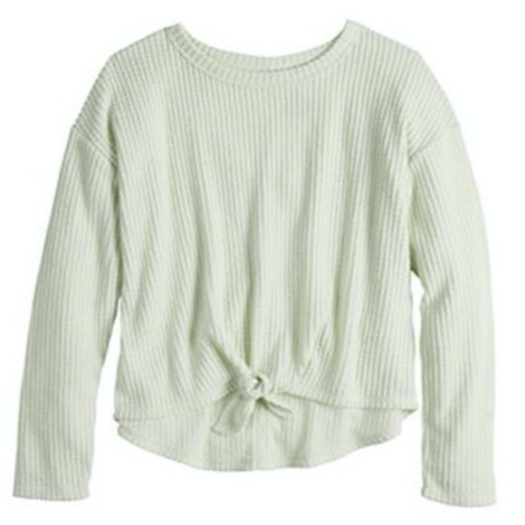SO Girls Green Top Waffle Knit L Sleeve W/ Front Tie Size S (7) NWT Retails: $28 - Picture 1 of 2